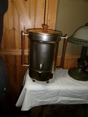 Vtg 60s 30 cup gold tone coffee percolator wood handles MINT gentle used